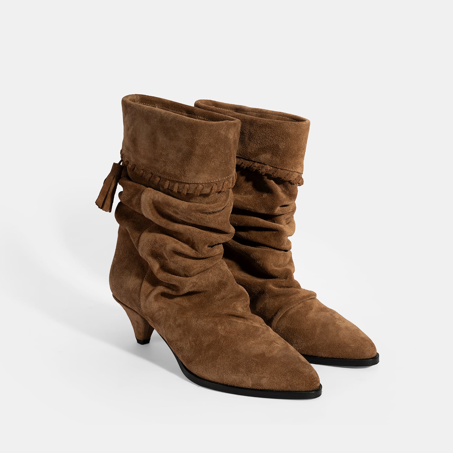  Kadın Taba Püskül Detaylı Süet Topuklu Bot