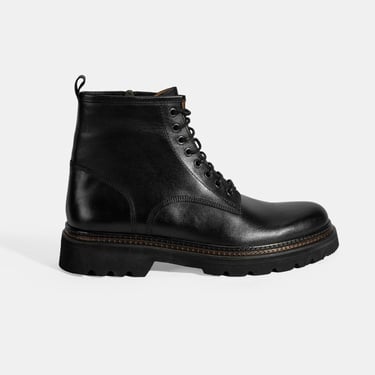  Erkek Siyah Bağcıklı Deri Postal Bot