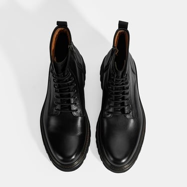  Erkek Siyah Bağcıklı Deri Postal Bot