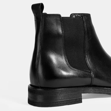  Erkek Siyah Lastik Detaylı Deri Bot