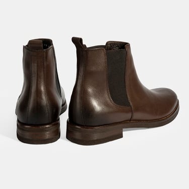  Erkek Kahve Lastik Detaylı Deri Bot