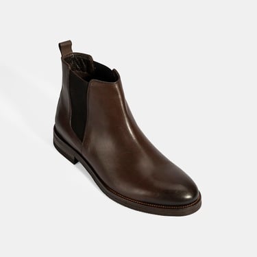  Erkek Kahve Lastik Detaylı Deri Bot