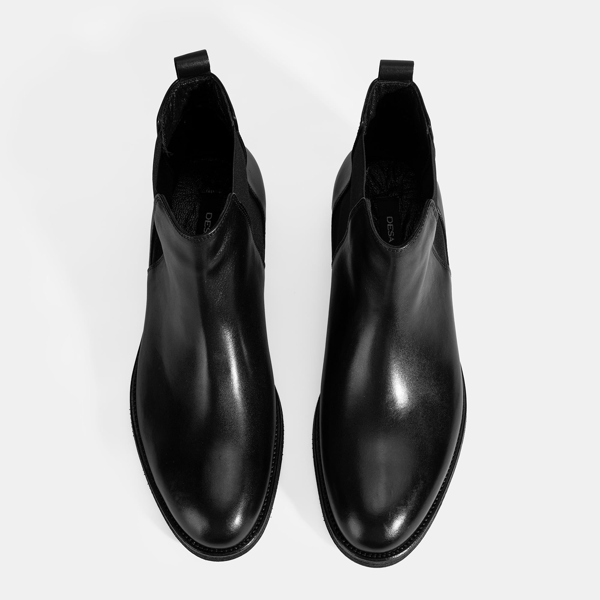 Erkek Siyah Lastik Detaylı Deri Bot