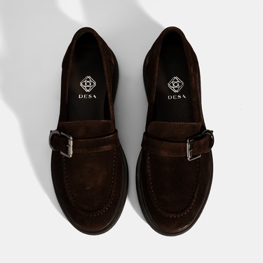  Kadın Kahve Metal Toka Detaylı Süet Loafer