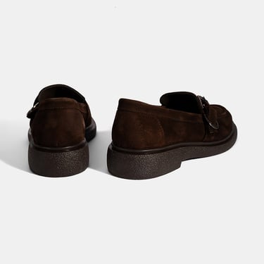  Kadın Kahve Metal Toka Detaylı Süet Loafer