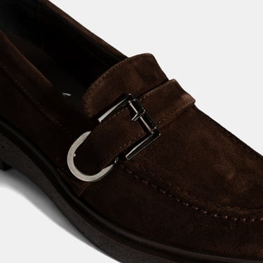  Kadın Kahve Metal Toka Detaylı Süet Loafer