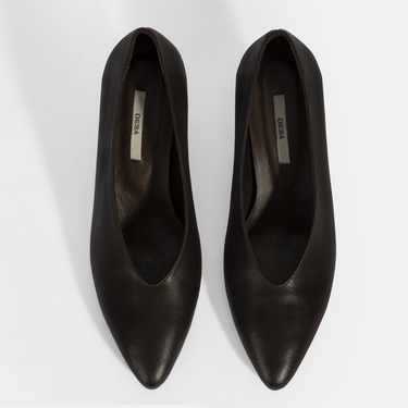  Kadın Kahve Klasik Topuklu Deri Ayakkabı