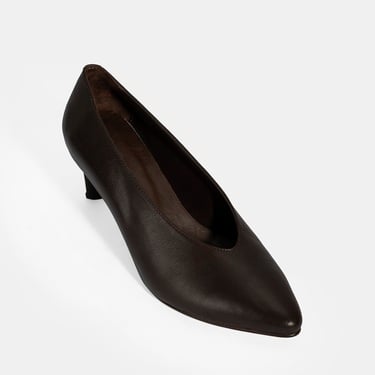  Kadın Kahve Klasik Topuklu Deri Ayakkabı