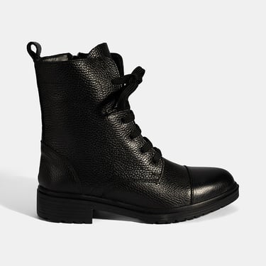  Kadın Siyah Bağcıklı Deri Postal Bot