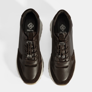  Kadın Kahve Bağcıklı Deri Spor Ayakkabı