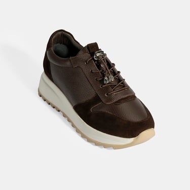  Kadın Kahve Bağcıklı Deri Spor Ayakkabı