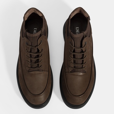  Erkek Kahve Bağcıklı Nubuk Deri Spor Ayakkabı