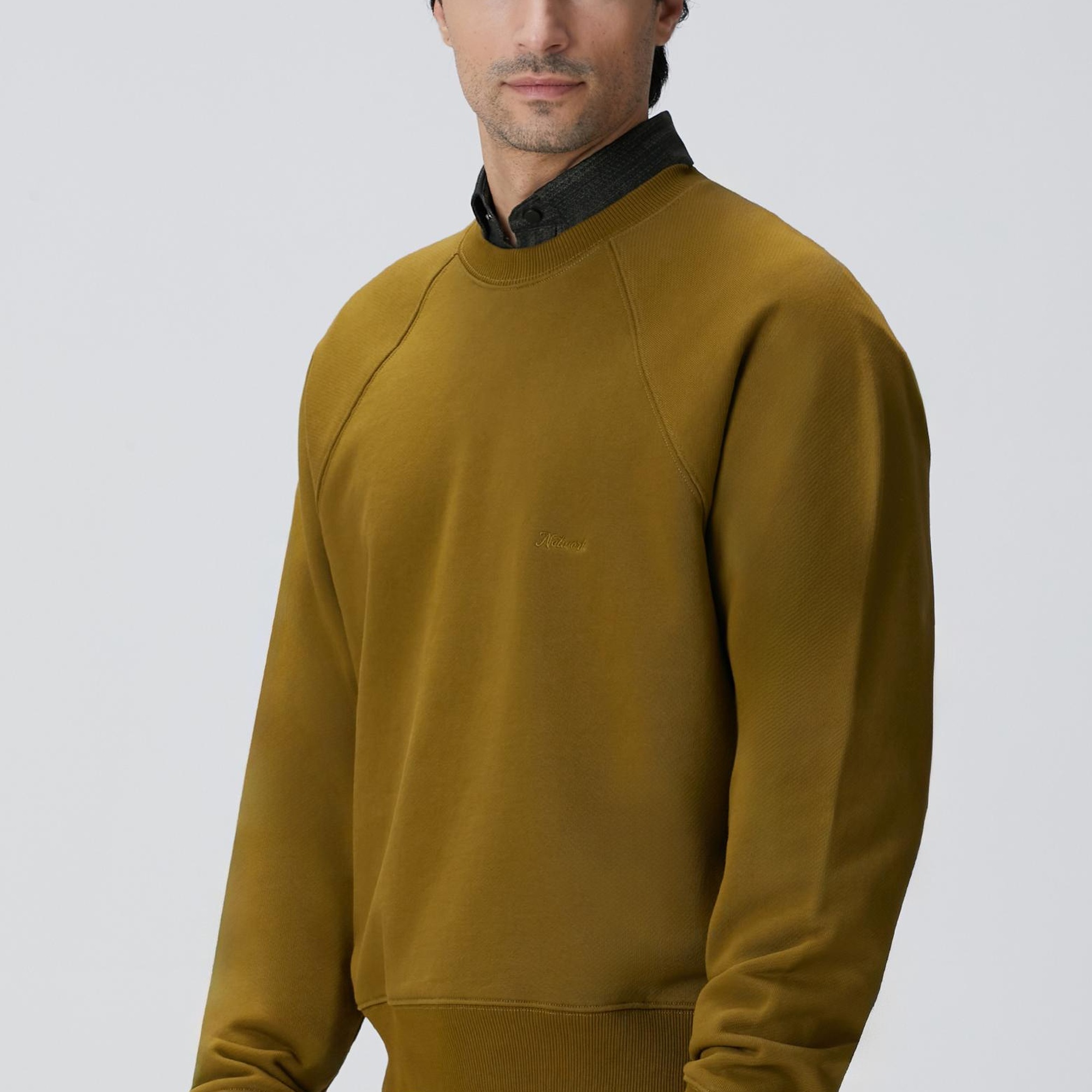 Network Erkek Yağ Yeşili Nakış Detaylı Sweatshirt