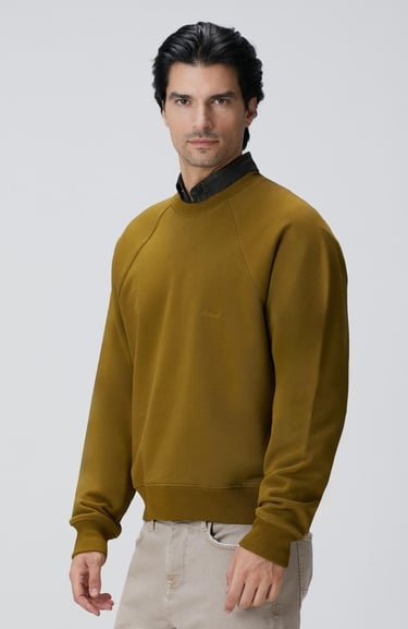  Network Erkek Yağ Yeşili Nakış Detaylı Sweatshirt