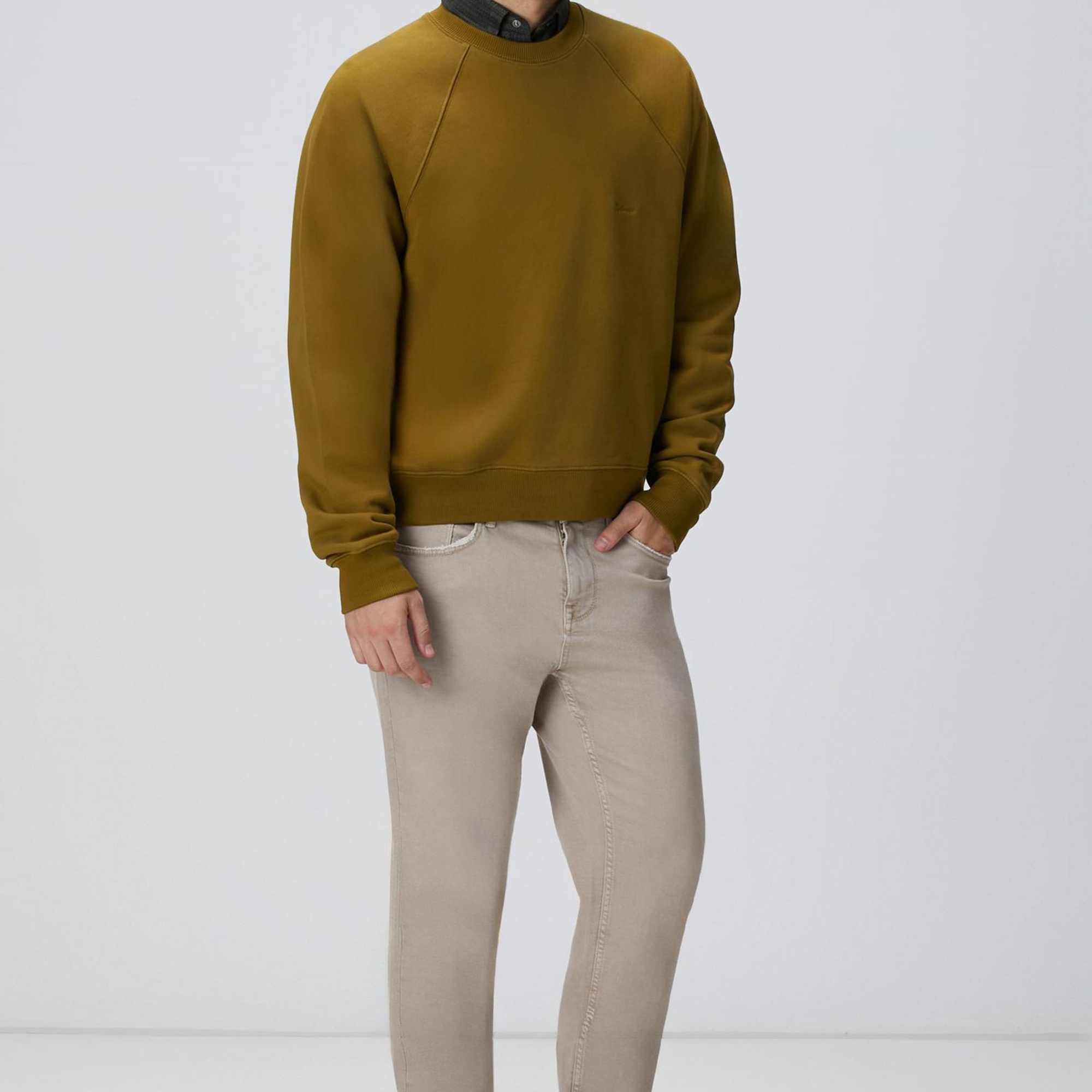 Network Erkek Yağ Yeşili Nakış Detaylı Sweatshirt