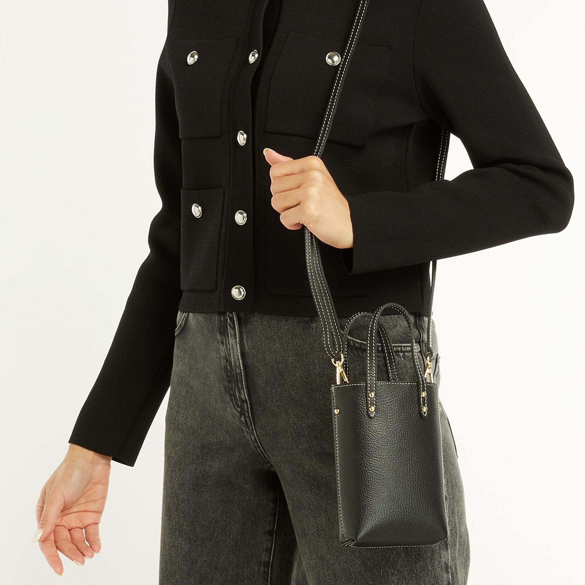 George Hogg Kadın Siyah Desenli Deri Postacı Çantası