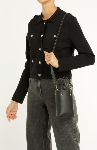  George Hogg Kadın Siyah Desenli Deri Postacı Çantası