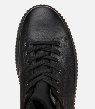  Erkek Deri Siyah Yüksek Tabanlı Spor Ayakkabı