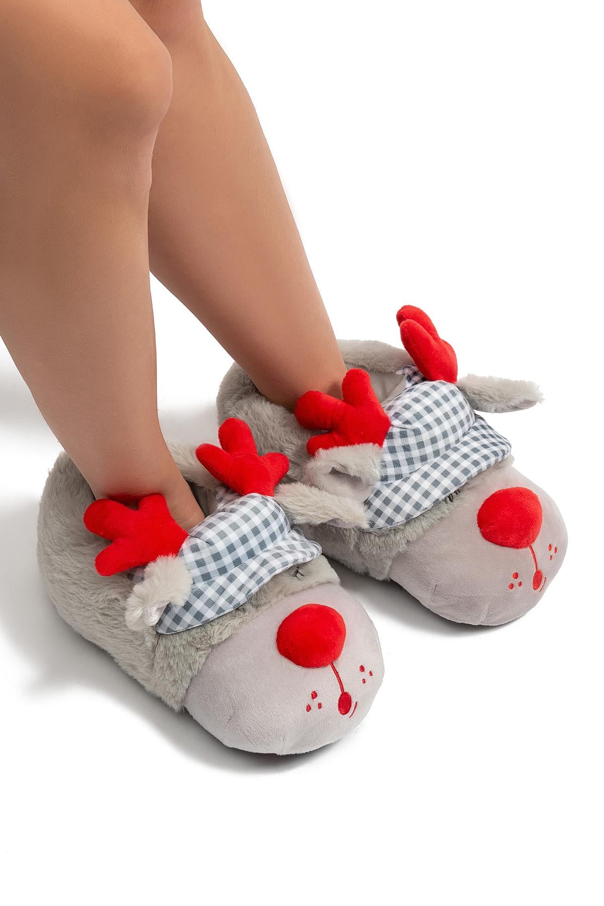  Kep Kadın Hayvanlı Panduf Gri 36/41