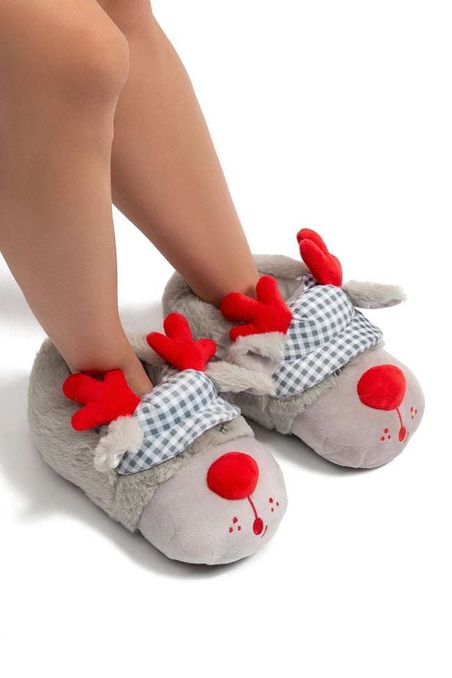  Kep Kadın Hayvanlı Panduf Gri 36/41