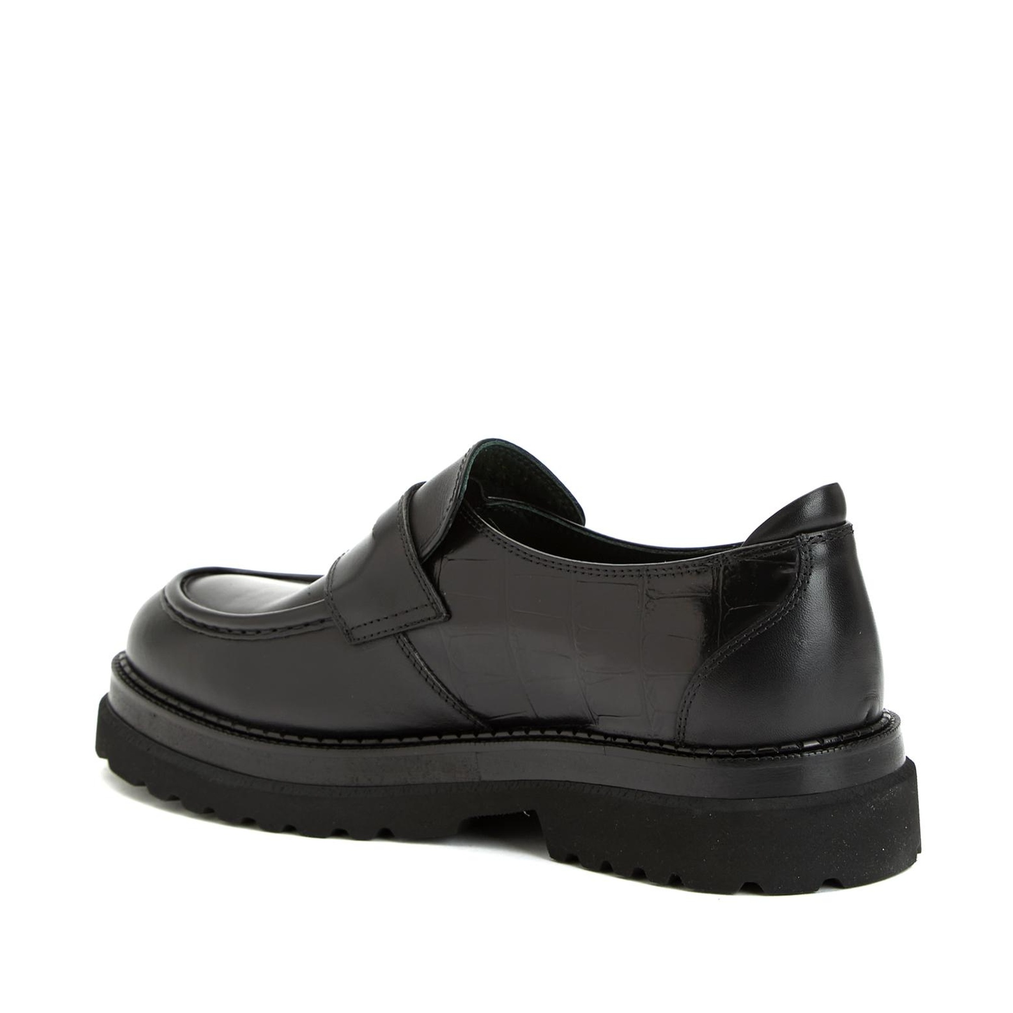 George Hogg Erkek Siyah Kroko Detaylı Deri Loafer