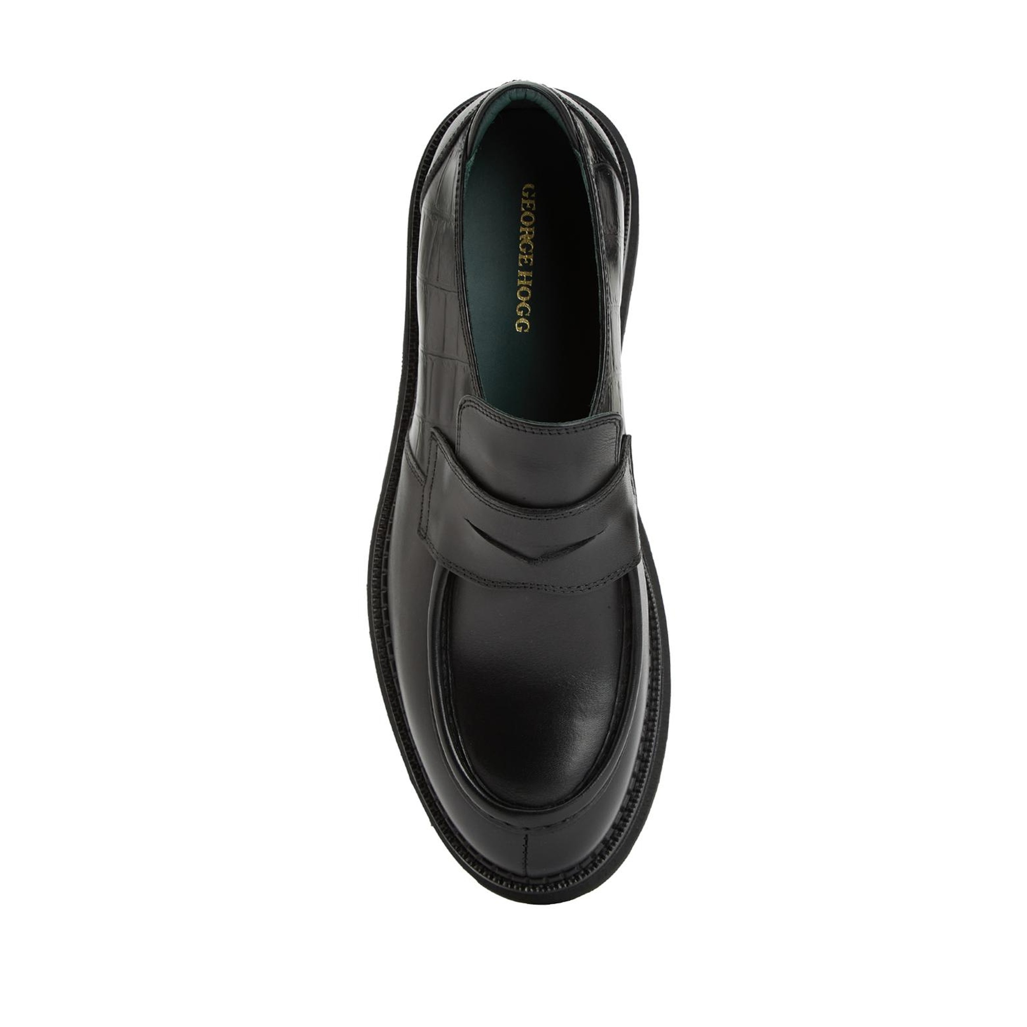 George Hogg Erkek Siyah Kroko Detaylı Deri Loafer
