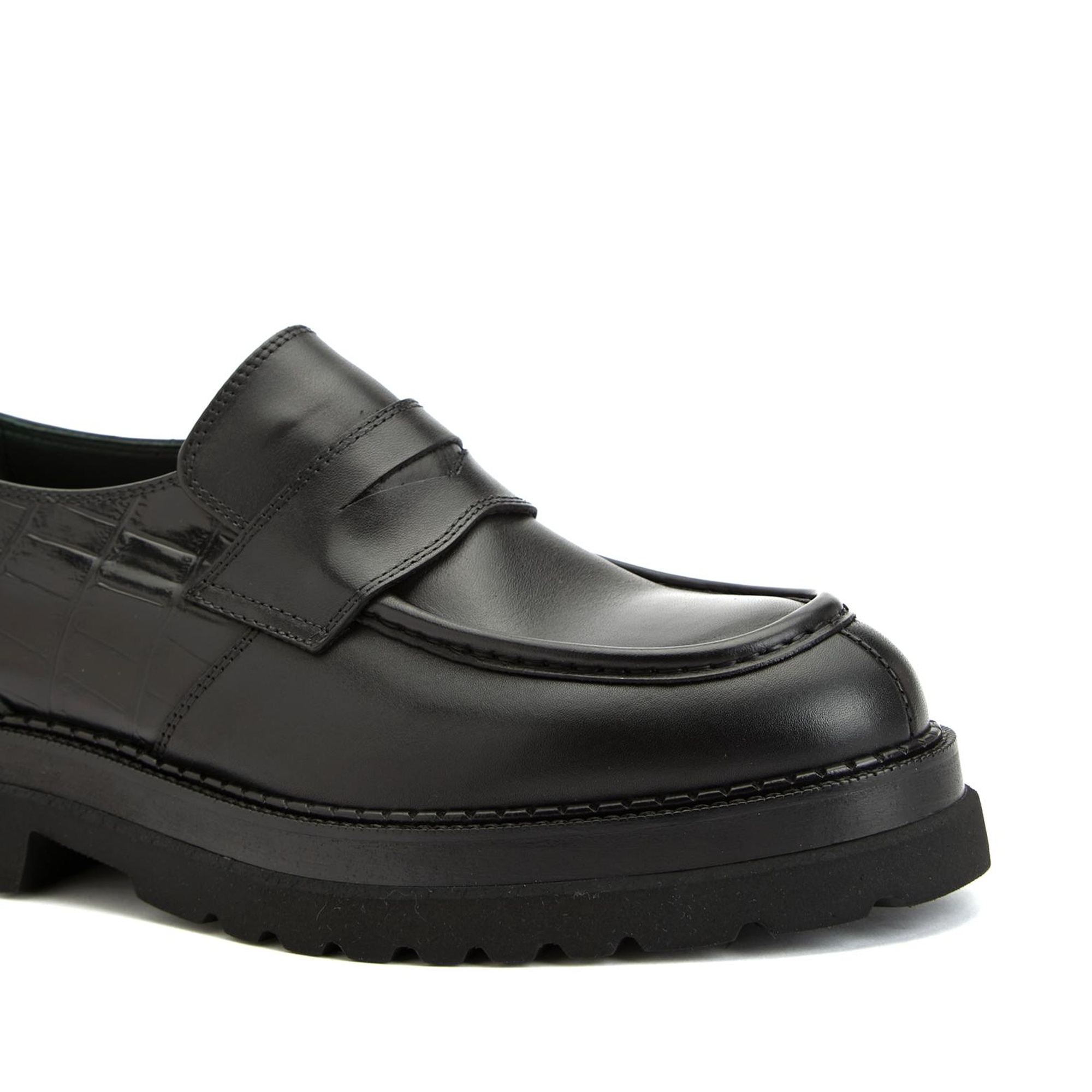 George Hogg Erkek Siyah Kroko Detaylı Deri Loafer