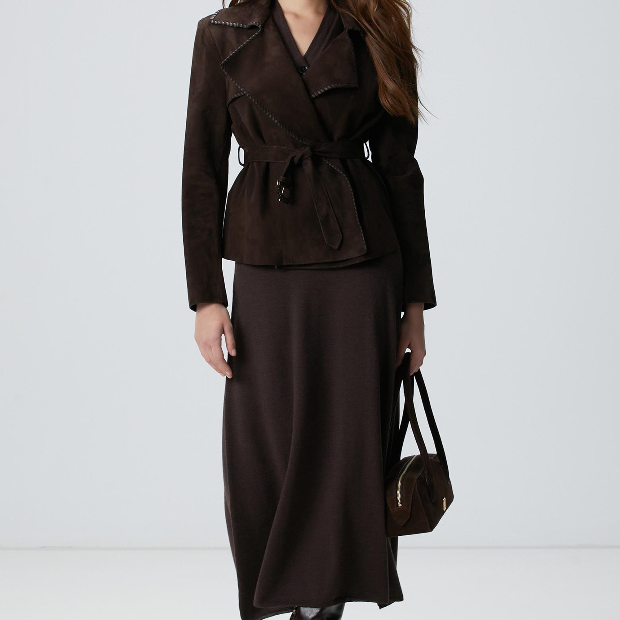 Network Kadın Acı Kahve Midi Yün Triko Etek