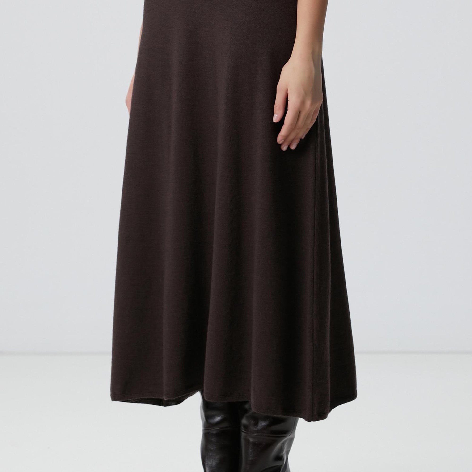 Network Kadın Acı Kahve Midi Yün Triko Etek