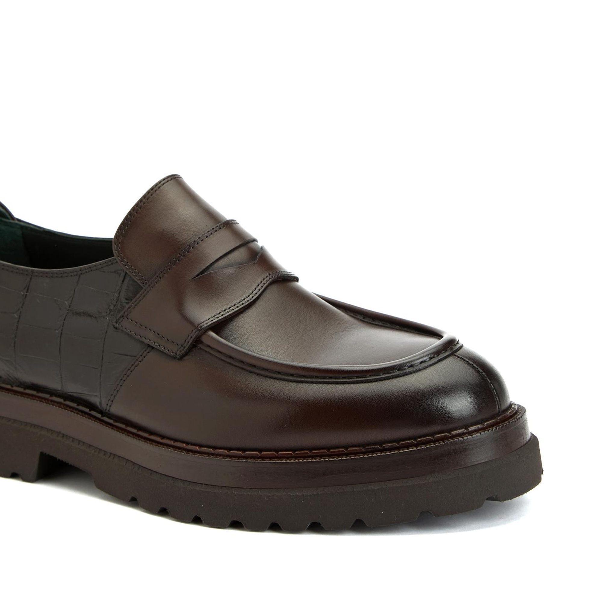George Hogg Erkek Kahverengi Kroko Detaylı Deri Loafer
