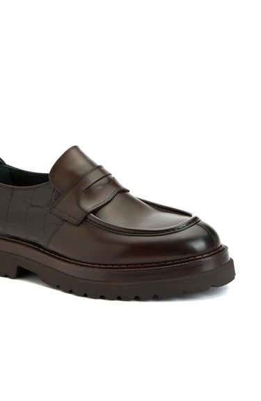 George Hogg Erkek Kahverengi Kroko Detaylı Deri Loafer