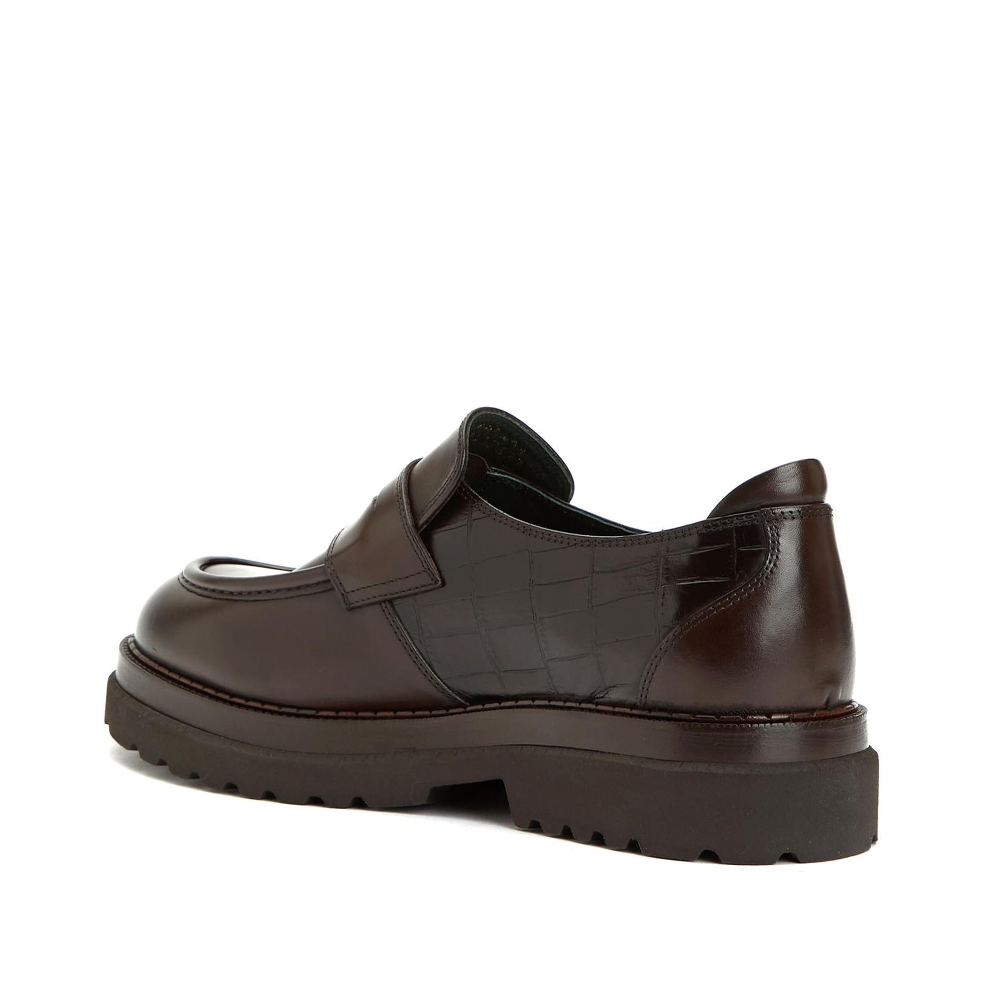 George Hogg Erkek Kahverengi Kroko Detaylı Deri Loafer