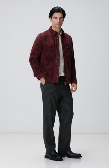  Network Erkek Bordo Çift Cep Detaylı Süet Mont