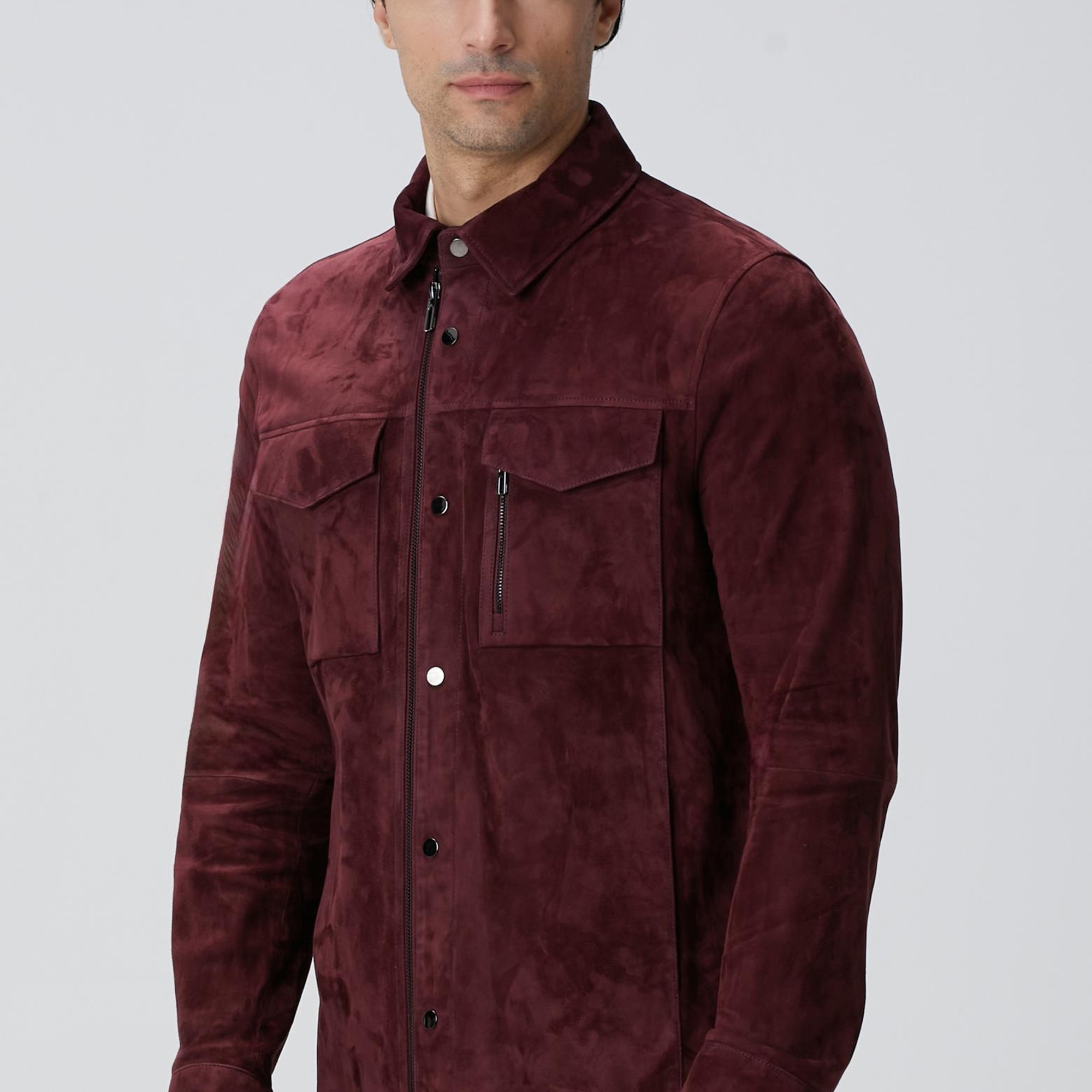 Network Erkek Bordo Çift Cep Detaylı Süet Mont