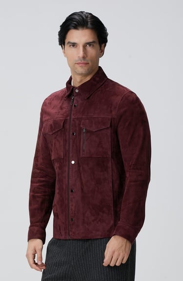  Network Erkek Bordo Çift Cep Detaylı Süet Mont