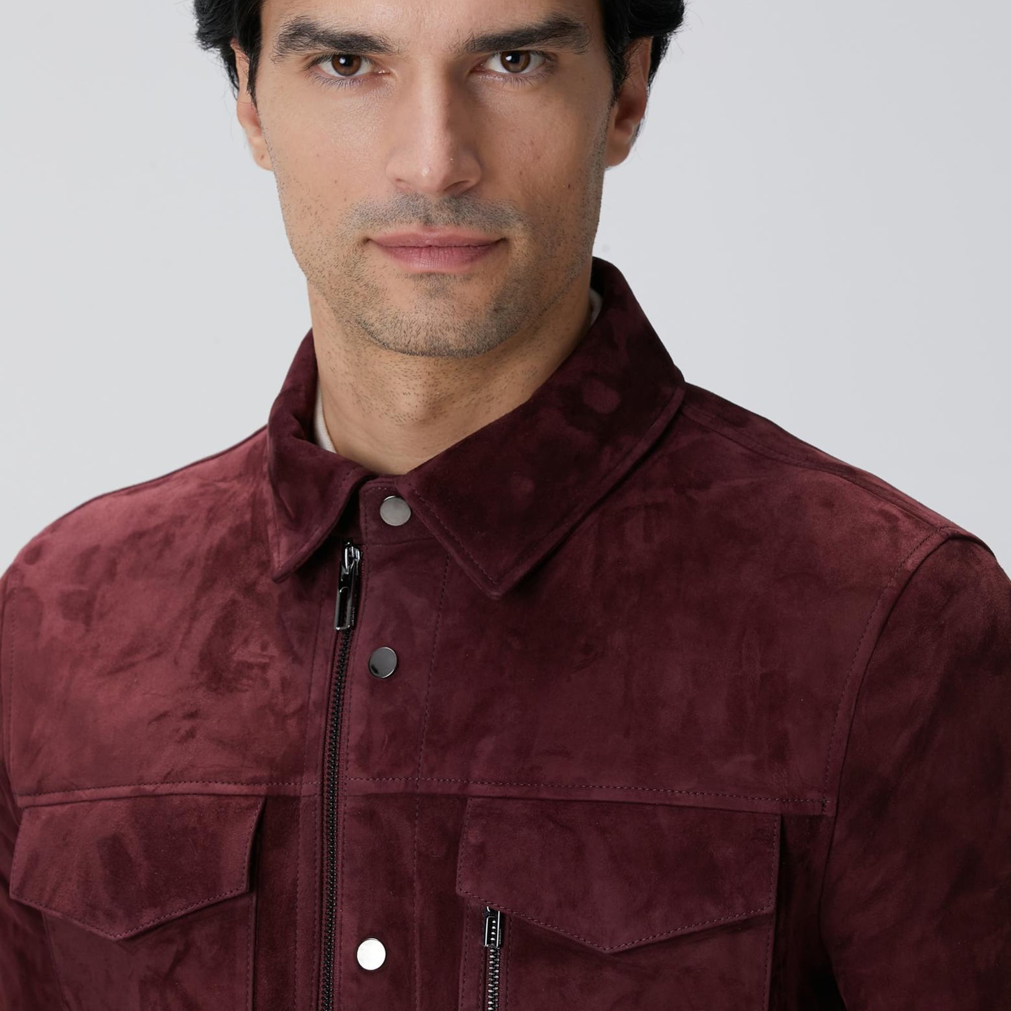 Network Erkek Bordo Çift Cep Detaylı Süet Mont