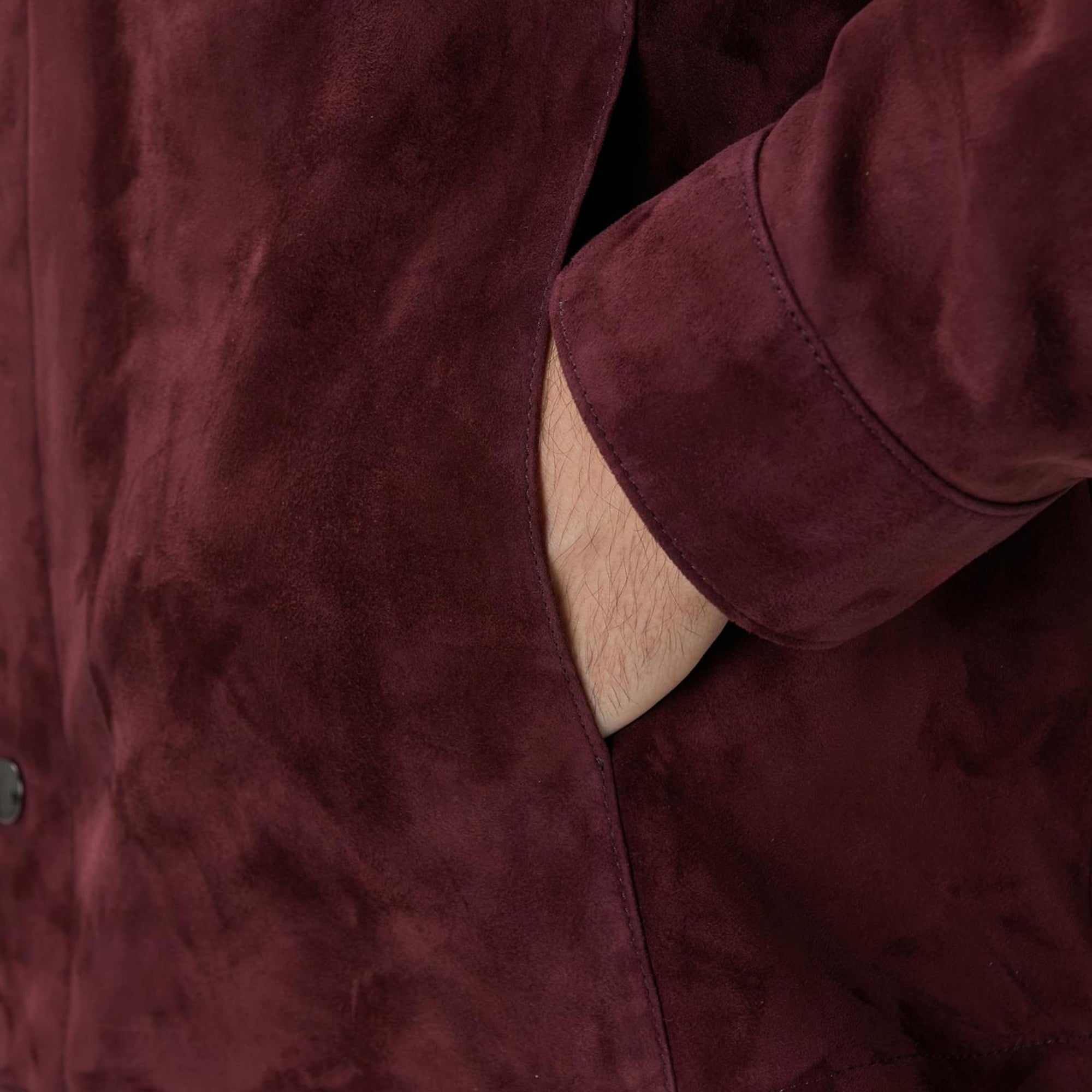 Network Erkek Bordo Çift Cep Detaylı Süet Mont