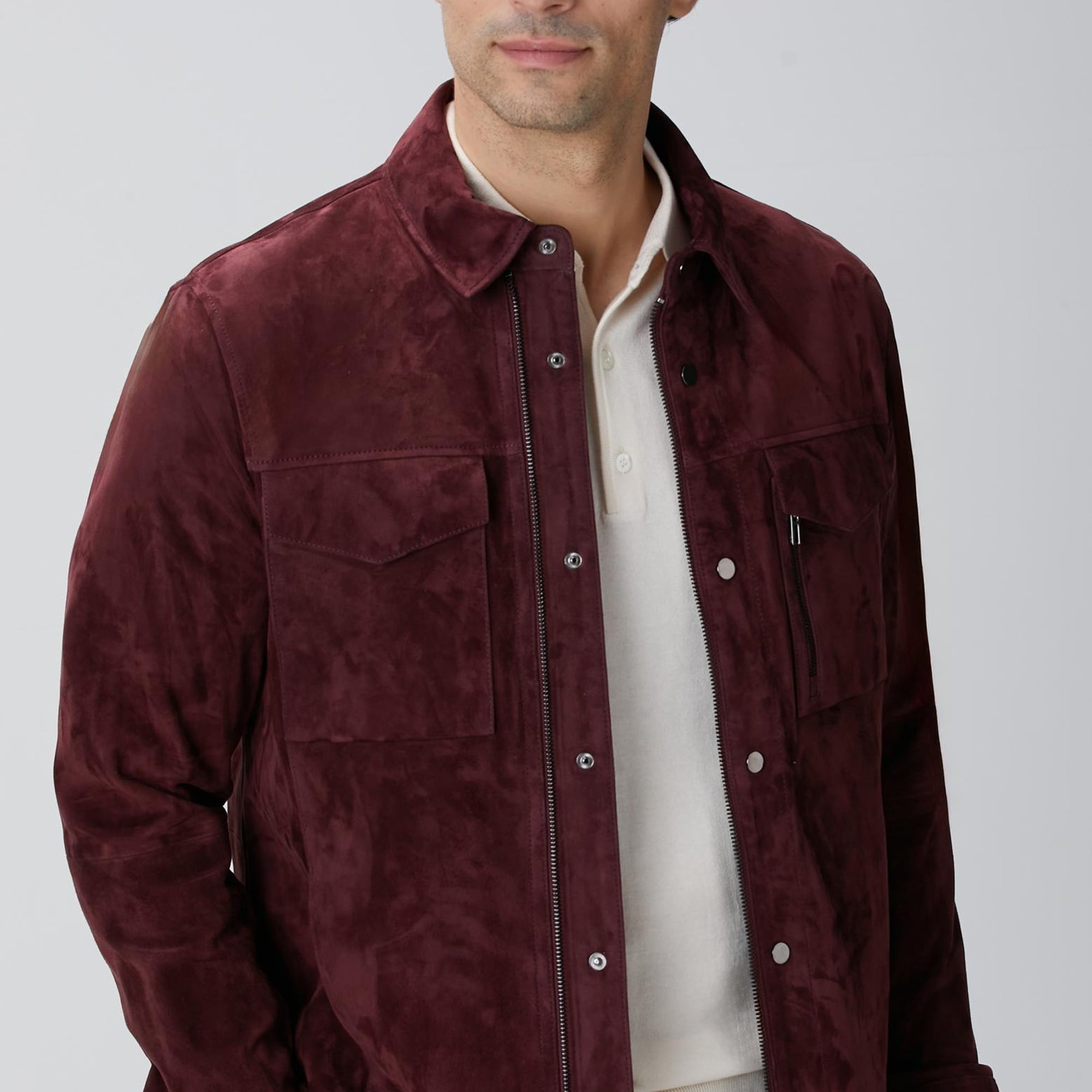 Network Erkek Bordo Çift Cep Detaylı Süet Mont