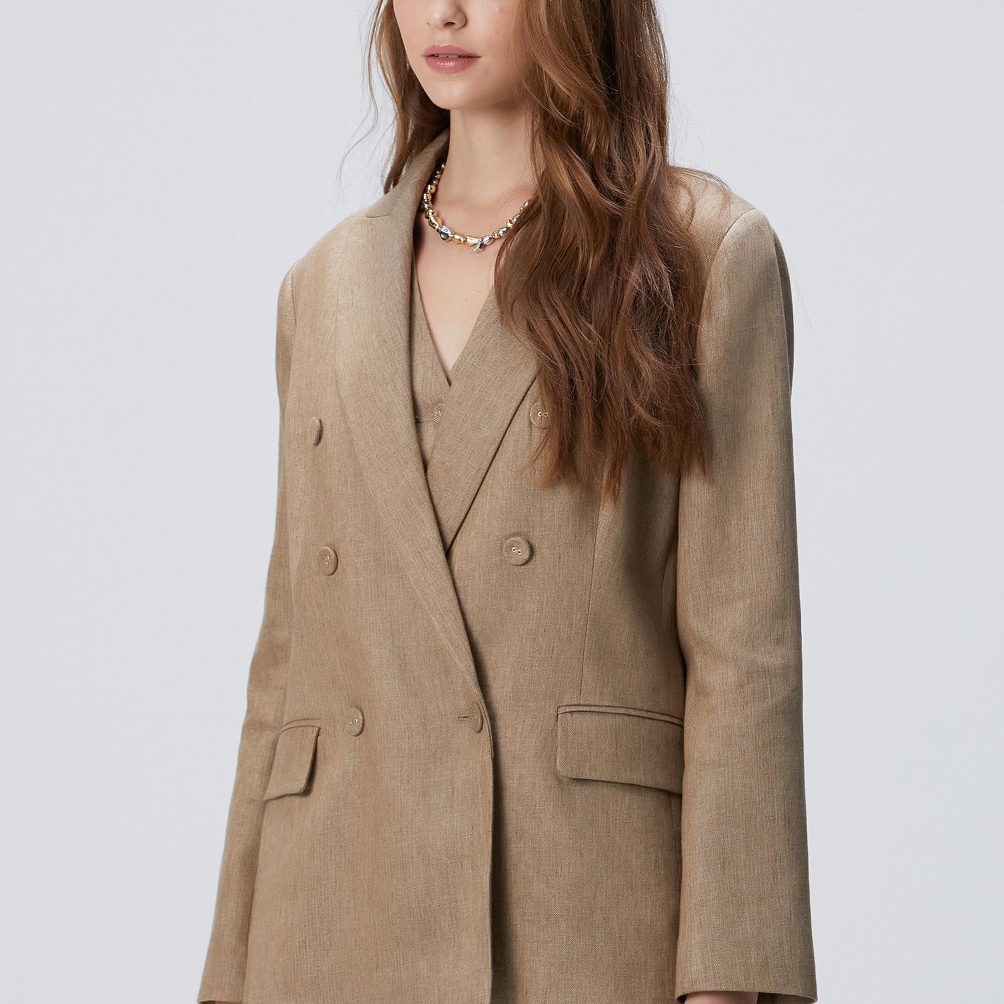 Network Kadın Vizon Melanj Keten Karışımlı Ceket