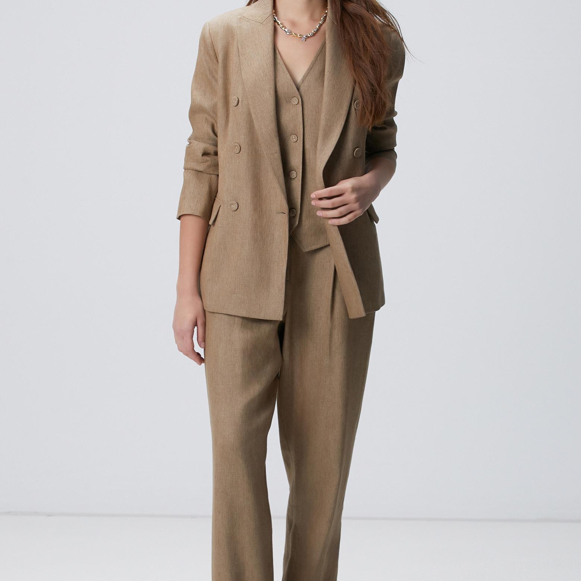 Network Kadın Vizon Melanj Keten Karışımlı Ceket