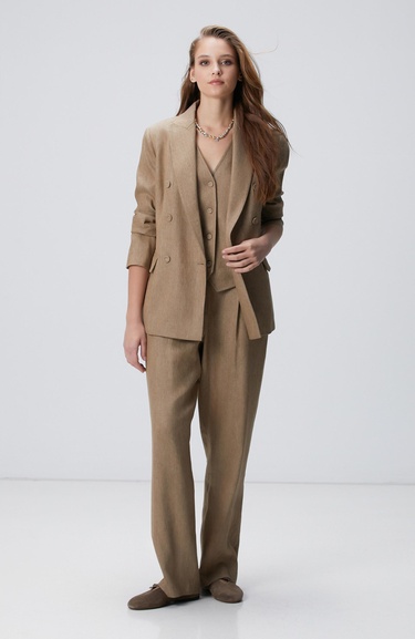  Network Kadın Vizon Melanj Keten Karışımlı Ceket