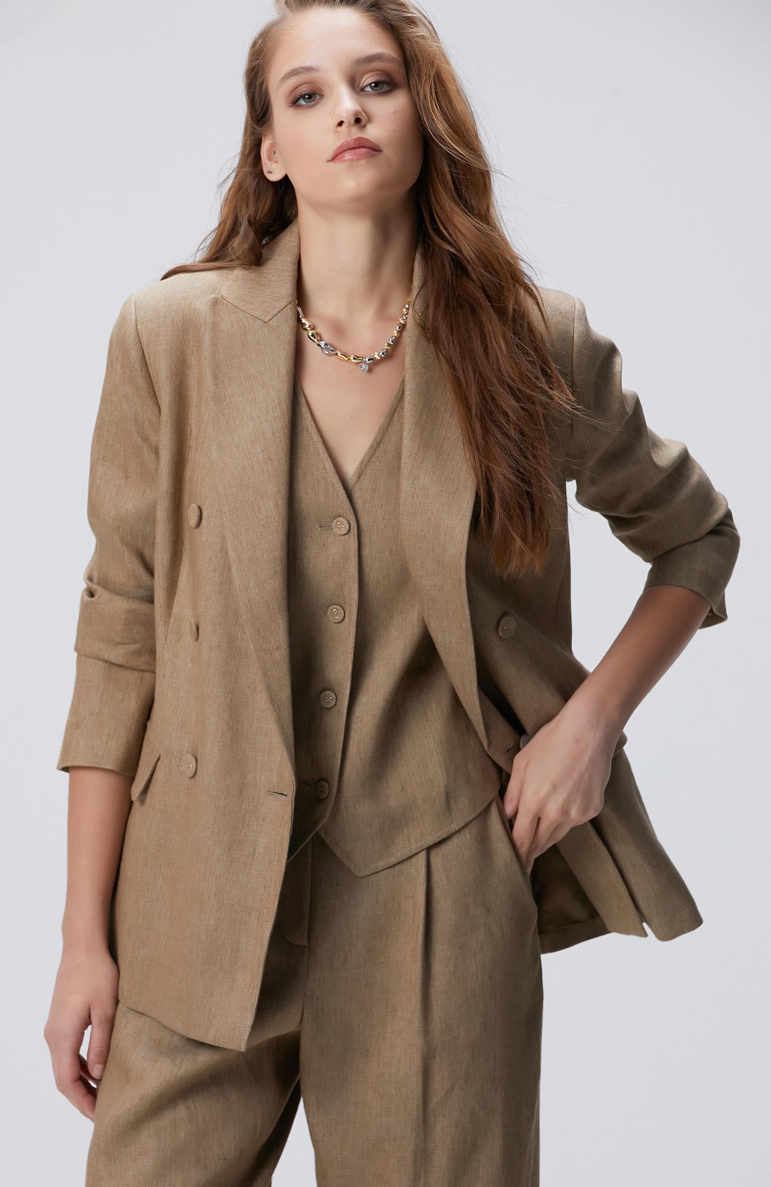  Network Kadın Vizon Melanj Keten Karışımlı Ceket