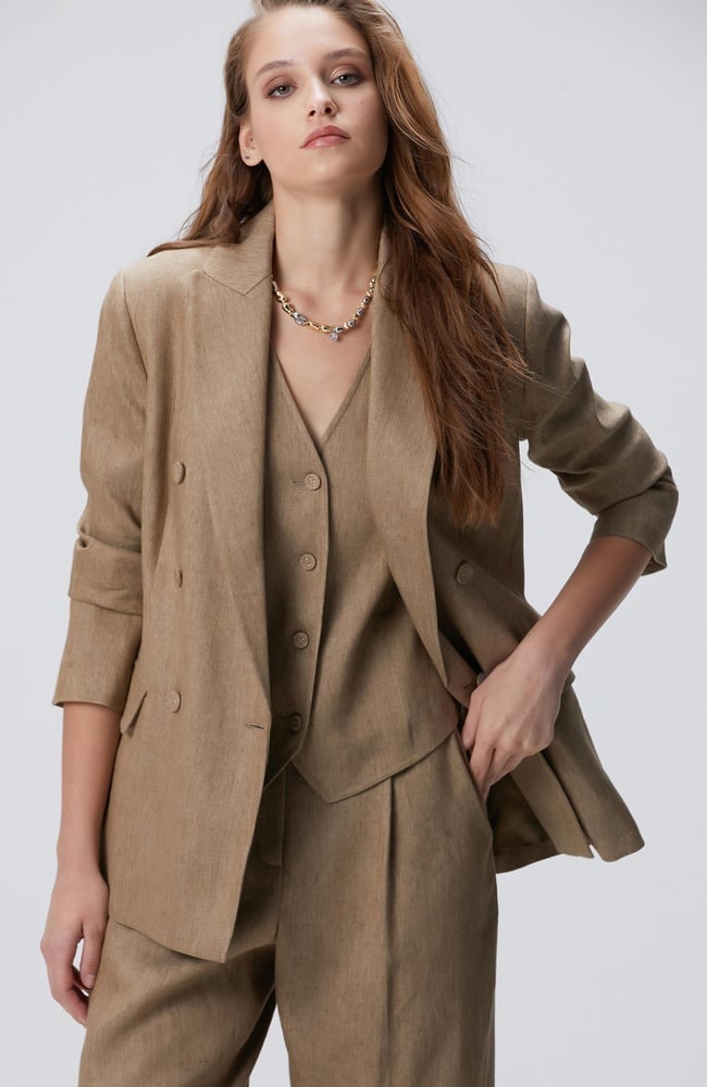  Network Kadın Vizon Melanj Keten Karışımlı Ceket