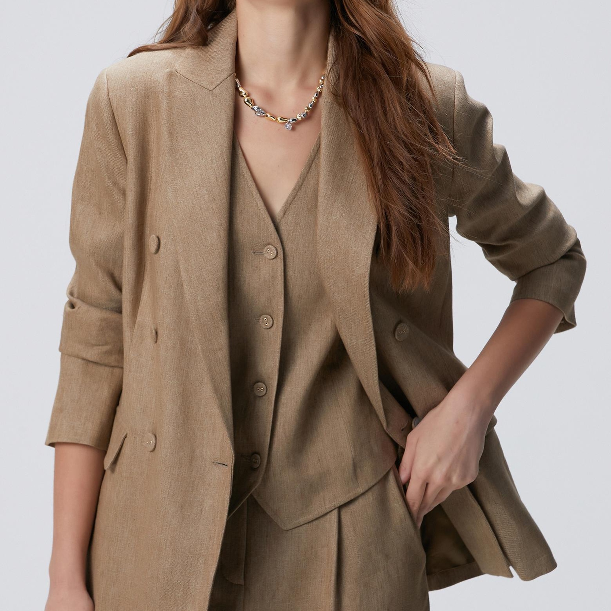 Network Kadın Vizon Melanj Keten Karışımlı Ceket