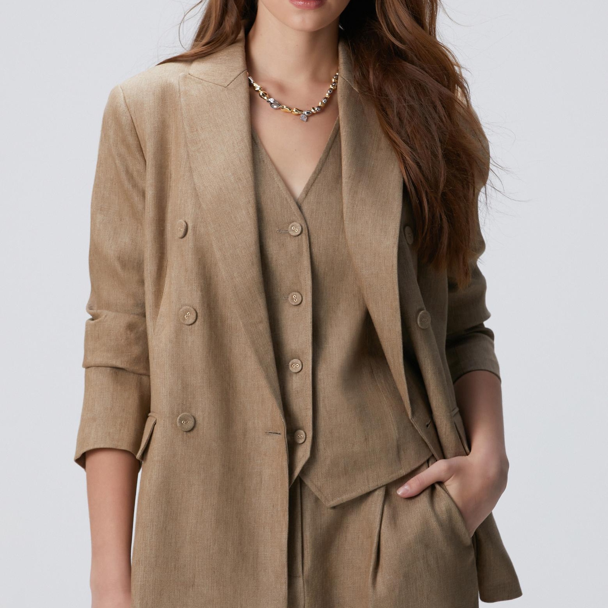 Network Kadın Vizon Melanj Keten Karışımlı Ceket