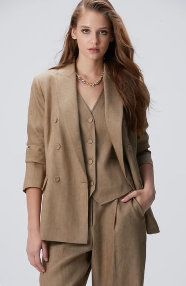  Network Kadın Vizon Melanj Keten Karışımlı Ceket