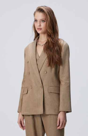  Network Kadın Vizon Melanj Keten Karışımlı Ceket