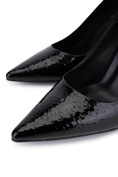  Tamer Tanca Kadın Suni Deri Siyah Kroko Topuklu Ayakkabı