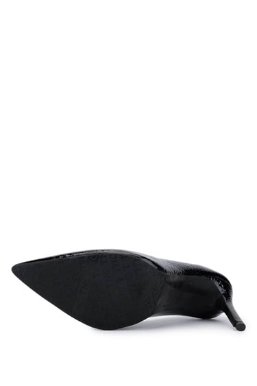  Tamer Tanca Kadın Suni Deri Siyah Kroko Topuklu Ayakkabı