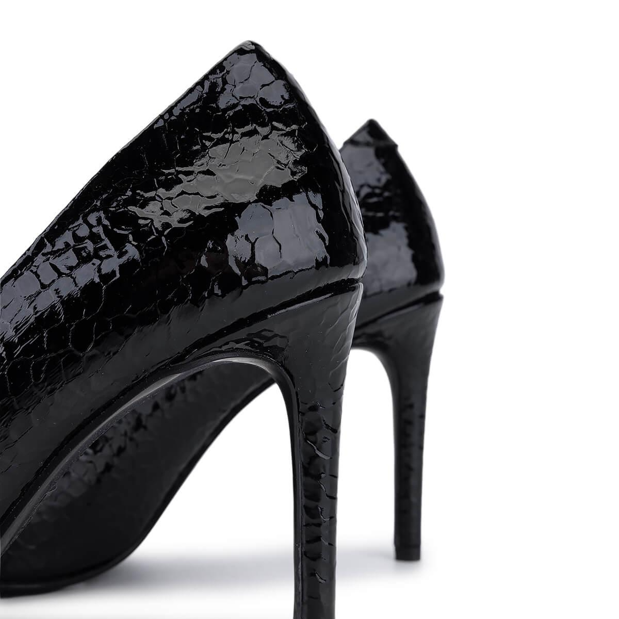 Tamer Tanca Kadın Suni Deri Siyah Kroko Topuklu Ayakkabı